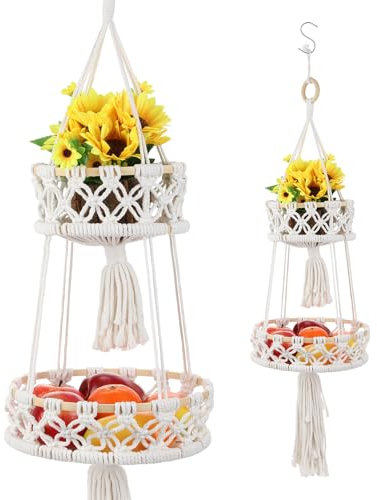 Baumwollseil Obstkorb Hängend, Boho Makramee Hängekorb Für Küche, Wohnzimmer, Hotel, 71X25X25Cm, Wandkörbe Für Dekoration Und Lagerung