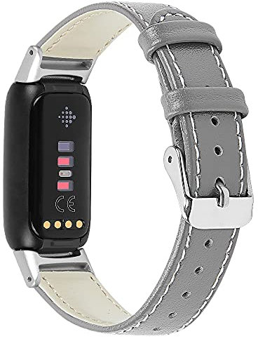 AISPORTS Compatible avec Fitbit Luxe Bracelet Cuir Femmes Hommes, Bracelet en Cuir Souple et Respirant Fermoir à Boucle en Métal Bracelet de Remplacement pour Fitbit Luxe Fitness and Wellness Tracker