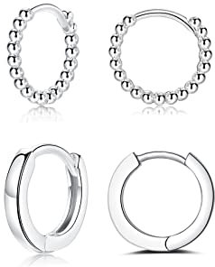 Creolen Silber 925, 2 Paar Ohrringe Silber (10mm) | Ohrringe Silber Creolen Klein für Damen Herren Mädchen