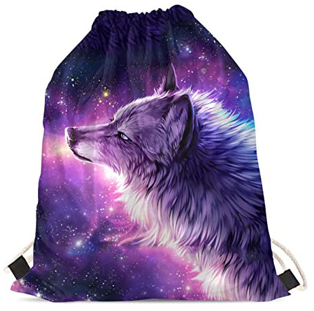HELLHERO Turnbeutel mit Kordelzug, Rucksack für Kinder, Damen, Herren, Reisen, Sport, Galaxy Wolf, One size