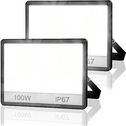 YIQIBRO LED Strahler Außen 100W 2 Stück, 2 in 1 Fluter 10000LM Superhell Aussenstrahler, 7000K Kaltweiß LED Scheinwerfer,IP67 Wasserdicht Außenbeleuchtung für Garten Garage Hof Sportplatz Terrasse