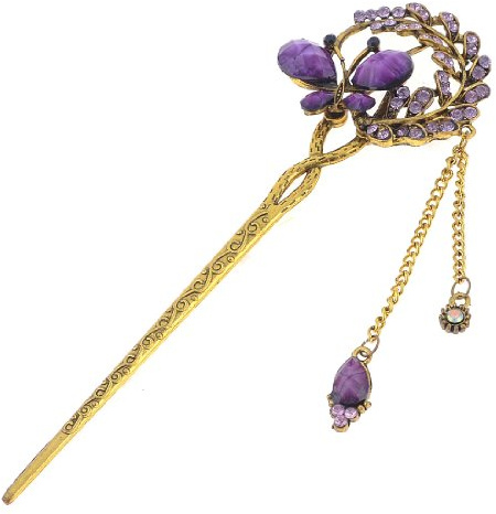Ruilogod Lady Strass Schmetterling Dekor Haarpin Bronzeton Lila