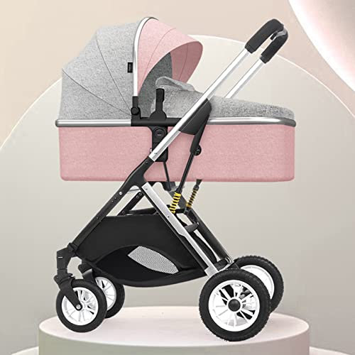 Kinderwagen Für Kleinkinder Reise-Jogging-Kinderwagen Zwei-Wege-Kinderwagen Neugeborenenwagen Aus Aluminiumlegierung, Silberrohr Mit Stoßfeder, Wendesitz (Color : Pink)