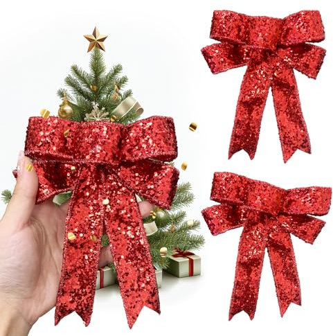 3 Piezas Lazo de Navidad, decoración de lazos de árbol de Navidad,Adornos de Arco de Navidad,adornos de lazo de cinta de Navidad para decoración de árbol de Navidad