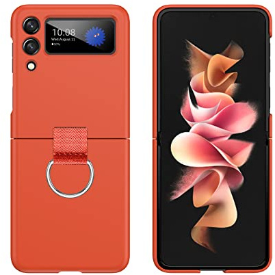 Topme Handyhülle hülle fur Samsung Galaxy Z Flip3 / Samsung Galaxy Flip 3 2021 (6.7) Case Schutzhülle, PC hartschale mit Ring - Orange.