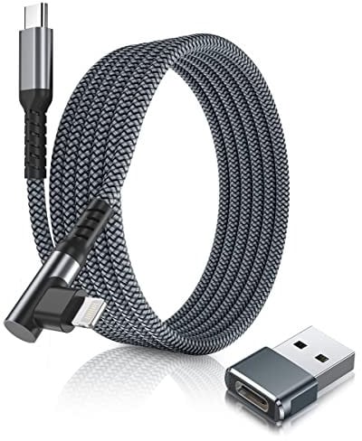 BASESAILOR iPhone 14 13 Charger Cable Right Angle 2M,90 Degree USB C to Lightning Cord with USB A Adapter Fast Charging Power Lead for Apple iPhone 12 11 Pro Max Plus XS XR X 8 7 6 Plus 5 SE,iPad 9