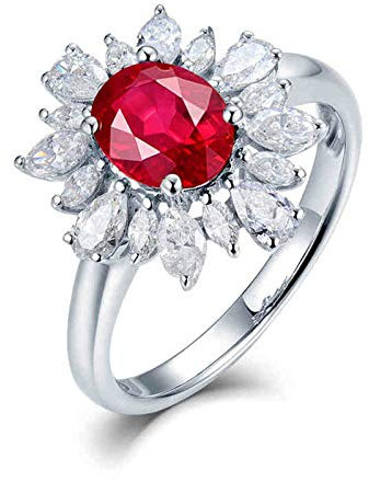 Banemi 750(18 Karat) Weißgold Ringe Frauen, 1.2ct Rubin Partnerring Gravur mit Diamant Jubiläumsringe für Sie Größe 45 (14.3)