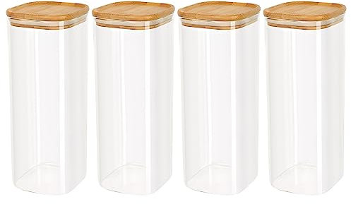 Schramm® Set de 4 ou 5 bocaux à provisions carrés avec couvercle en bambou en 6 tailles différentes Boîtes à provisions étanches à l'air Bocal à provisions Bocal de conservation, Dimension:2000 ml