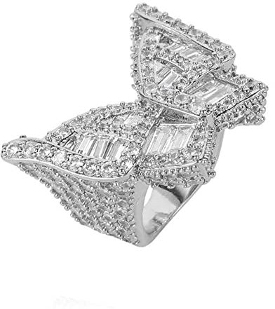 Iced Out Butterfly Ring Für Herren Damen -18 Karat Vergoldeter Bling CZ Simulierter Diamant Hip Hop Ring - Rapper Punk Street Rock Übertreiben Neuheit Schmuck(Silver,07)