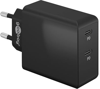 goobay 61757 Dual Port USB-C Ladegerät 36W / Schnellladegerät PD/Universal USB Netzteil/Adapter/Ladestecker/Fast Charger für Samsung S22, iPhone/Schnellladestecker/Netzstecker/Schwarz