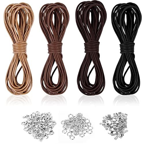Nramwell 4 Rolls Leather Cords, 5m x 2mm Cowhide Leather Cord Rope String Jewelry Making Kit, 4 Colors