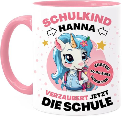 Tassenliebling® Schulkind Tasse personalisiert Mädchen Junge - Rosa - Geschenk zur Einschulung - Einhorn Tasse - Schultüte Füllung - Schulanfang Geschenke - Grundschule Vorschule