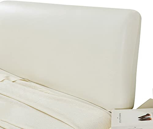 Kopfteilbezug Bett Kopfteil Bezug/Überzug ,Strecken Leder Bettkopfteil Hussen,Staubdichte All-Inclusive Dehnbare Kopfteilabdeckung Leder Bedside Decoration Protector ( Color : Beige white , Size : 190
