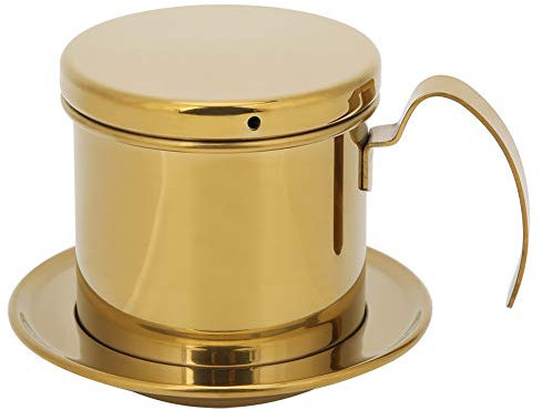 Coffee Drip Pot,Portable Coffee Percolator Vietnamese Coffee Drip Filter Coffee Mugs Fit for Office Home Restaurant Travel and Camping(Gold)