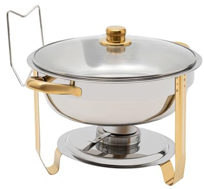FUROMG Chafing Dish Buffet - Juego de calentadores de platos de acero inoxidable, Chafers redondos con calefacción, buffet para fiestas, bodas, banquetes de restauración Chafing Dish Buffet (oro)