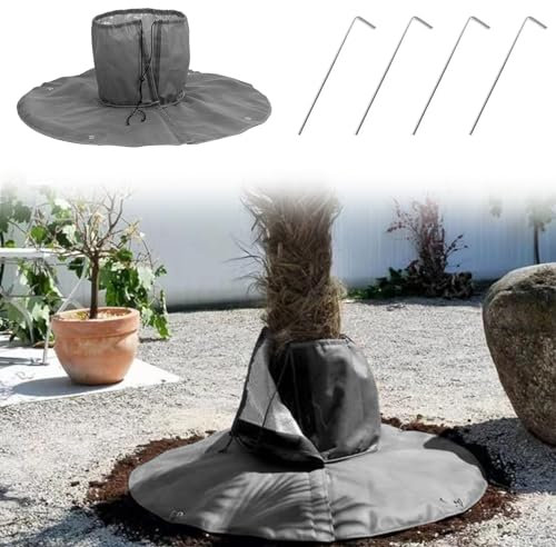 DAZZTIME Winterschutz für Pflanzen,Winterschutz für Wurzel,Winterschutz für Palmen Wurzel,34 x 34cm Winter Pflanzenschutzsack,4 Ankern,Doppelte Lsolierung Wiederverwendbar(Grau)
