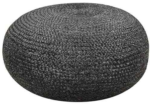 Beliani Natürlicher Pouf aus Jute schwarz ø 50 cm rund Tifelt