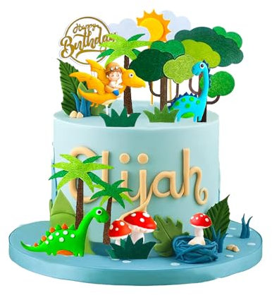 19 Stück Dinosaurier-Kuchenaufsatz, Dinosaurier Alles Gute zum Geburtstag Cake Topper, Dschungel Kuchen Dekorationen, Kinder Cake Topper, für Kinder Geburtstagsfeier, Dinosaurier-Mottoparty