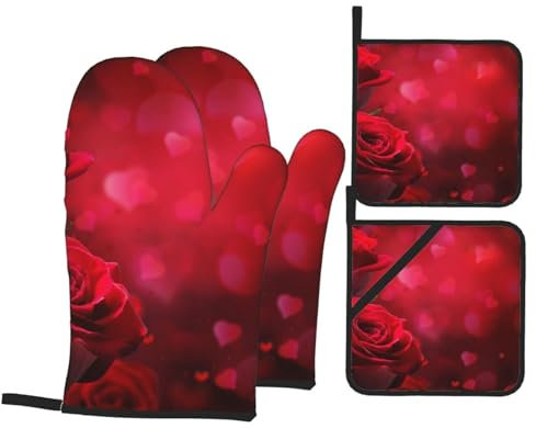 Beauty Rose Lot de 4 maniques et maniques imperméables et résistants à la chaleur pour cuisiner, cuire et griller
