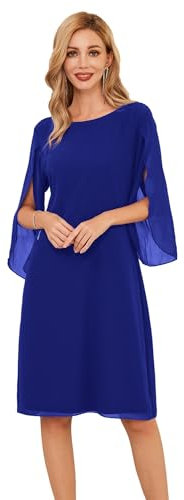 GRACE KARIN Robe d'été en Mousseline de Soie pour Femme Manches 3/4 Tenue Décontractée Mariée Festive Coupe Ample Robe de Cocktail élégante Bleu Brillant S