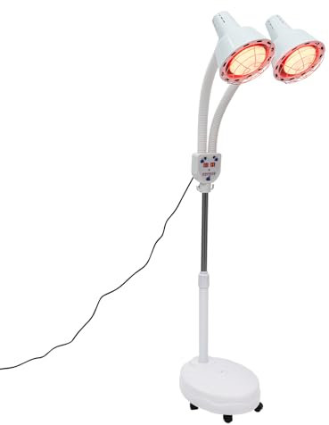 MINUS ONE 275W Ferninfrarot Wärmelampe, Doppelkopf Heizungsphysiotherapie Instrument Gesundheitslampe, Muskelentlastung Linderung Erkältung und Förderung Durchblutung mit Ständer flexiblem