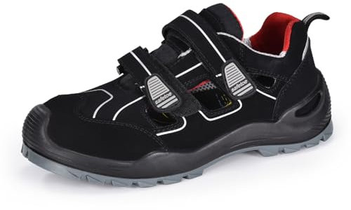 SAFETOE Sandalias de seguridad 7518, parte superior de ante genuino, piel de vacuno, S1P, antiestática, suela antideslizante, plantillas de espuma viscoelástica, puntera de acero, placa de acero