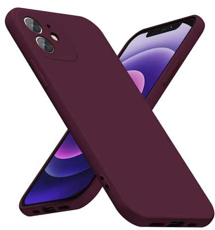 LoeoeL for iPhone 12 Mini Phone Case Silicone, Minimalist Ultra Thin Slim Soft Rubber Gel Solid Color Matte TPU Cute Case for Women Men, Girly Plain Aesthetic Design & Camera Cover, Burgundy Maroon