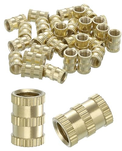 sourcing map Knurled Insert Nuts, 30Pcs M6 x 12mm(L) x 8mm(OD) Thread Printing Brass Nuts Female Threaded Inserts Brass Heat Set Insert Embedment Nuts