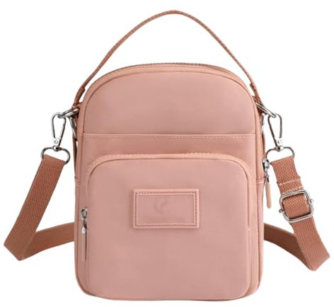 FAVORTALK Umhängetasche Damen Klein Nylon Leichte - Crossbody Tasche Handytasche zum Umhängen Moderne Taschen mit Schultergurt für Tägliches Arbeiten Einkaufen Reisen Rosa DJB00806