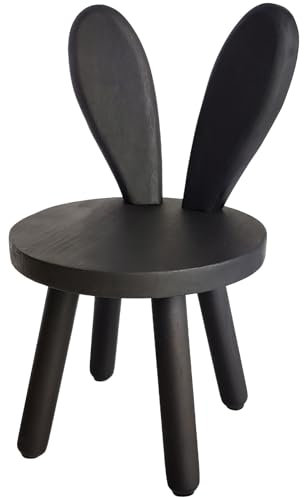 Yier Mei Massivholz-Ständerhocker, individuelle Hasenohren-Form, Rückenlehne, runder Holzstuhl, kleine Kindermöbel zum Essen, Lesen und Spielen (Walnussfarbe)