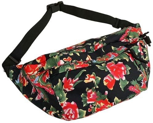 Gyios Damen-Umhängetaschen Brustbeutel Großes Blumendesign, Einzelschützer -Crossbody -Tasche, Große Rucksack -Chest -Tasche-Black