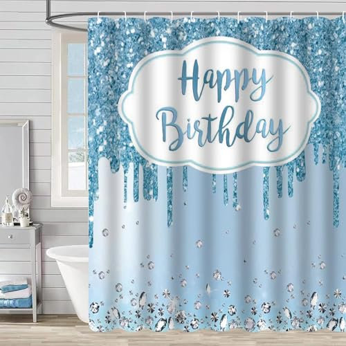 FAIRYGATE Vorhang Blau Weiß Wasserdicht Bathroom Curtain Bathroom Curtain Duschvorhang 180 x 180 cm Polyester Textil wasserdichte für Badewanne Anti Schimmel Waschbar Wasserdicht mit 12 Ringe B8313