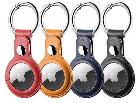 LETREEN Airtags Portachiavi in Pelle di 4 Pezzi, Porta Air Tag per GSP, Apple, Chiavi Zaini e Animale, Custodia Anti-graffio, Mantiene Forte il Segnale GPS