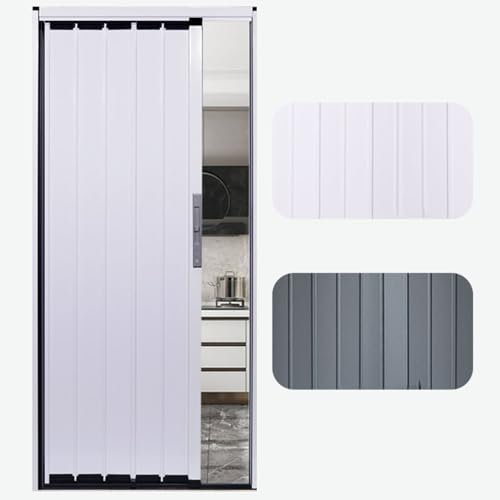 Falttüren Innentüren Metall-Schiebe-Falttür 80 96, Mehrfach-Falttüren mit Magnetverschluss und Schloss, Wohnzimmer-Waschküche-Schlafzimmer-Trennwand, Weißes/Graues Paneel(White,86x96in(218.4x243.8c