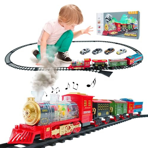 Tren de Navidad Eléctrico para Niños - Juguete Clásico de Vapor Con Humo, Luz y Sonidos