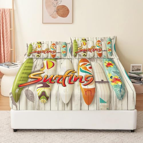 Weiches Atmungsaktives Spannbetttuch Bunte Surfbretter 160 x 200 cm Mehrfarbig Bettwäsche-Sets für Kinder 100% Mikrofaser Spannbetttuch für Matratze bis 30 cm Hohe