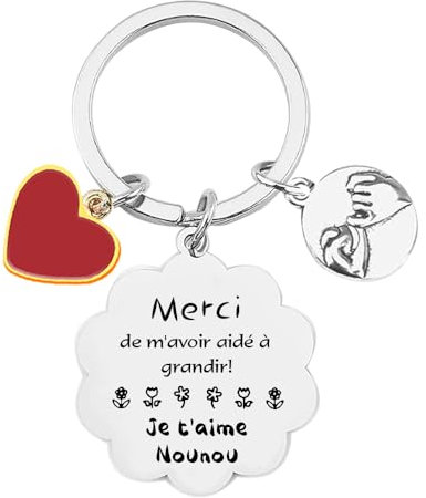 POIUYTRE Porte Clé Nounou,Cadeau Nounou,Cadeau Nounou Noel,Cadeau Nounou Original fin de Contrat,Cadeau pour Nounou Porte Clef Cadeaux Nounou Merci Porte Clés Nounou Personnalisable (8)