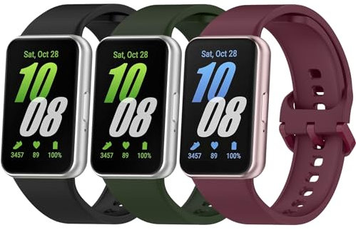 Vancle 3 Stück Armband für Samsung Galaxy Fit 3 Armbänder für Damen Herren, Silikon Uhrenarmband, Wasserdichtes Sport Ersatzarmband für Samsung SM-R390 Galaxy Fit 3, Schwarz/Weinrot/Dunkelgrün