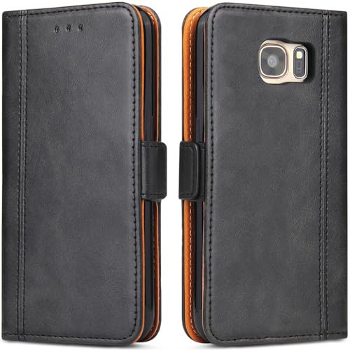 Bozon Handyhülle für Samsung S7 Edge Hülle, Leder Handytasche Kartenfach Klappständer Magnetisch Lederhülle für Samsung Galaxy S7 Edge Klapphülle, Schwarz