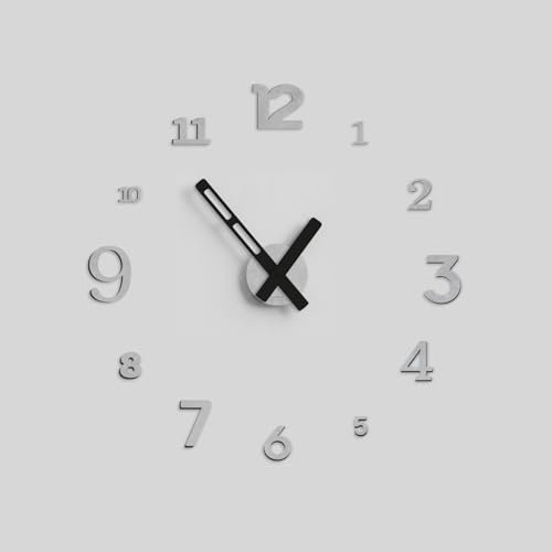 Giallobus - Orologio da Parete Adesivo Grande Float - Typos - Legno Mdf - Float ⌀ 60/80/110cm - 14 - White cement - Orologio da parete moderno - Numeri adesivi 3d - Diametro variabile 60/80/100cm