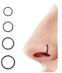 BodyBonita 4 Stück 20G 316L Edelstahl Nasenpiercing Ring Helix Piercings Septum Klicker Nasenring Reifen Knorpel Conch Rook Tragus Ohrringe Piercing Schmuck Hypoallergen für Frauen Männer Schwarz