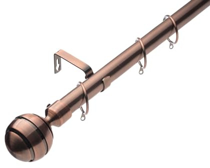 K Kestrel 28mm Antique Copper Extendable Metal Curtain Pole Set (Ribbed Ball Finial, 210-320 cm)