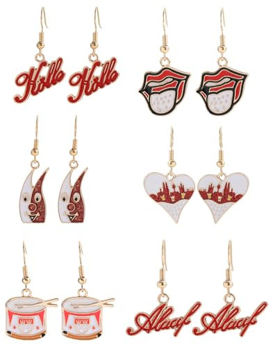 6 Stück Ohrringe Karneval Rot Weiß Karneval Fasching Köln Hippie Schmuck Herz Alaaf Ohrringe Karneval für Motto Party