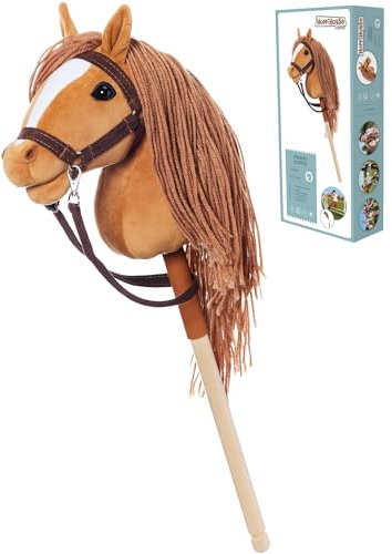 HOPPIHORSE Steckenpferd mit Trense - A4 - Hobby Horse mit Zügeln, Schultergurt, Schweif - hochwertiges Plüsch mit Langer Mähne - Silikongriff für besseren Halt - mit Geschenkverpackung