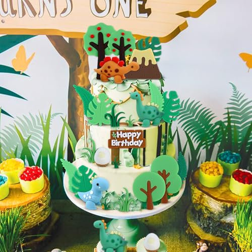 Blumomon 32Pcs Dinosaur Cake Topper - 32 Count Dinosaur Theme Cake Decorations for Boy Girl Baby Shower Birthday Party