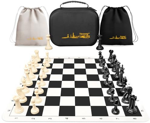 Chess Set - Tournament 20inch Age 14+ Silicone Chess Board, 3.5 King Height Weighted Staunton Chess Pieces with 2 Extra Queens, Professional Portable Chess Set with Storage Bag