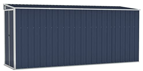 KOIECETA Anbauschuppen Wand Geräteschuppen Gartenhaus Gerätehaus Gartenschrank Gartenschuppen Fahrradhaus Schuppen Anthrazit 118x382x178 cm Verzinkter Stahl