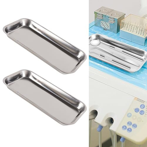2 Pcs Small Instrument Tray, Stainless Steel Rectangular Laboratory Supplies Tray for Dental Lab Tool Instrument, Bathroom Organizer, Tattoo Tool Trays