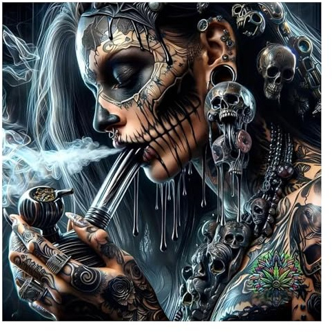 GLIDIAM 40x40cm Diamond Painting Gothic Frau Totenkopf, Diamant Malerei Bilder Skull Frau Horror, DIY Full Drill Basteln Erwachsene, Mosaik Stickerei Kreuzstich Geschenk für Wanddeko Wohnzimmer