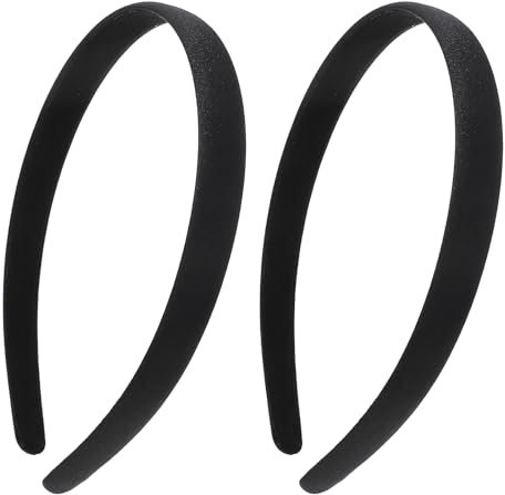 BOHUIZ Lot de 2 serre-têtes en satin de 1,5 cm pour femme - Noir - Large - Serre-tête uni - Pour filles et femmes